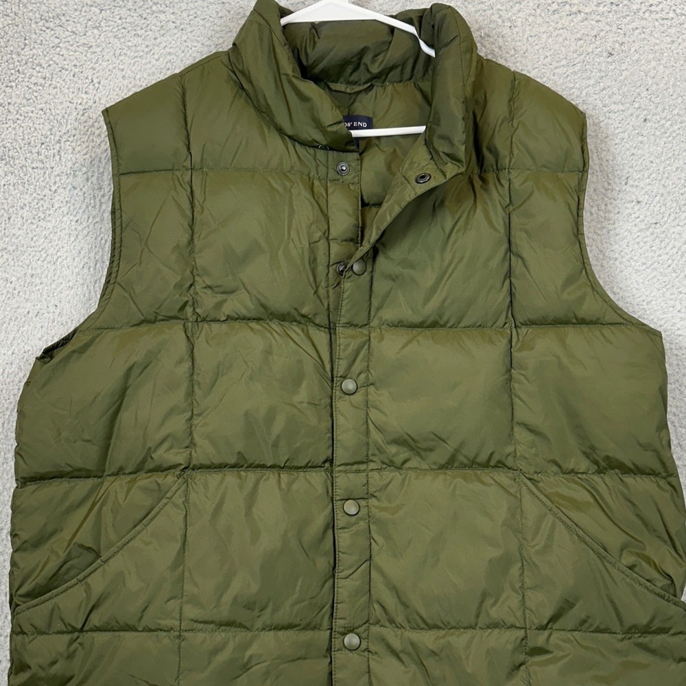 Lands End Puffer Vest Mens Large 42-44 Olive Green Goosedown Quilted Snap EUC
